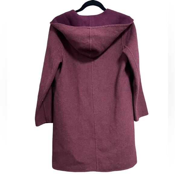 Uniqlo Double Face Hooded Coat Maroon Red Wool Blend Size Small - Picture 2 of 6